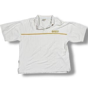 Vintage Southpole Polo Shirt Mens Size L Cream Yellow Stripe Logo Y2K Streetwear